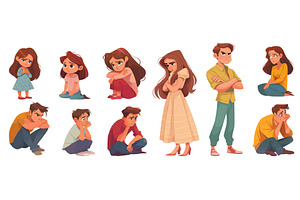 Sad characters cartoon set, a Person Illustration by Stock-Smart-Start