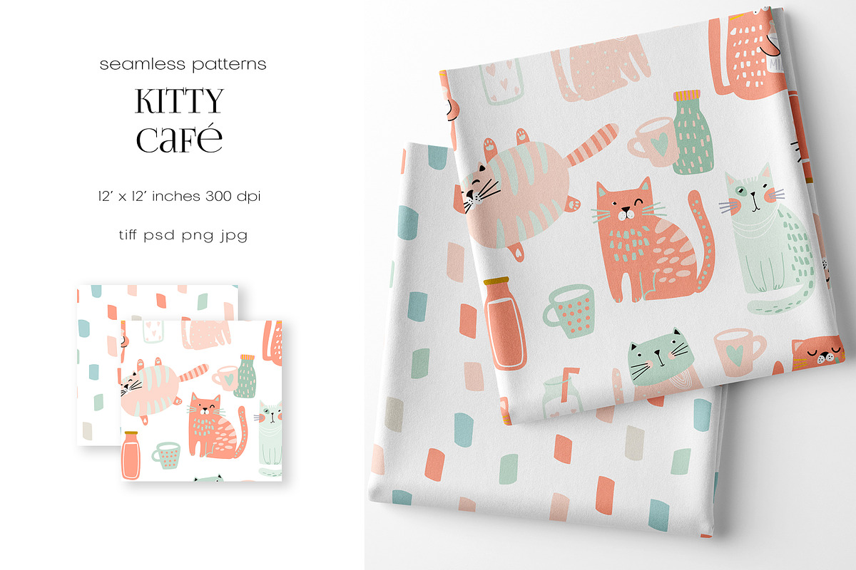 Kitty Café – Pattern Collection, a Pattern Graphic by PROTEA Watercolor Studio (Photo 2 of 9)
