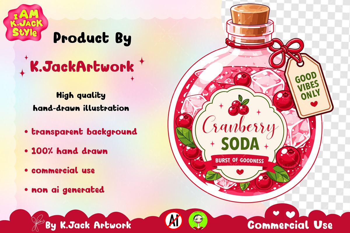 Cute Cranberry Soda Clipart PNG, a Food Illustration by K.JackArtwork (Photo 3 of 4)