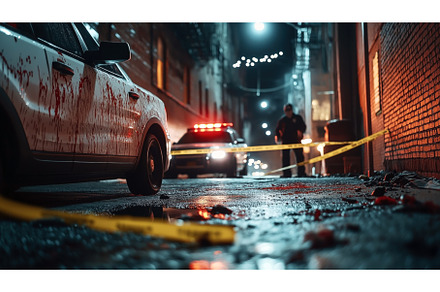 Nighttime crime scene in an alley, an Architecture Photo by Sergey Kotenev