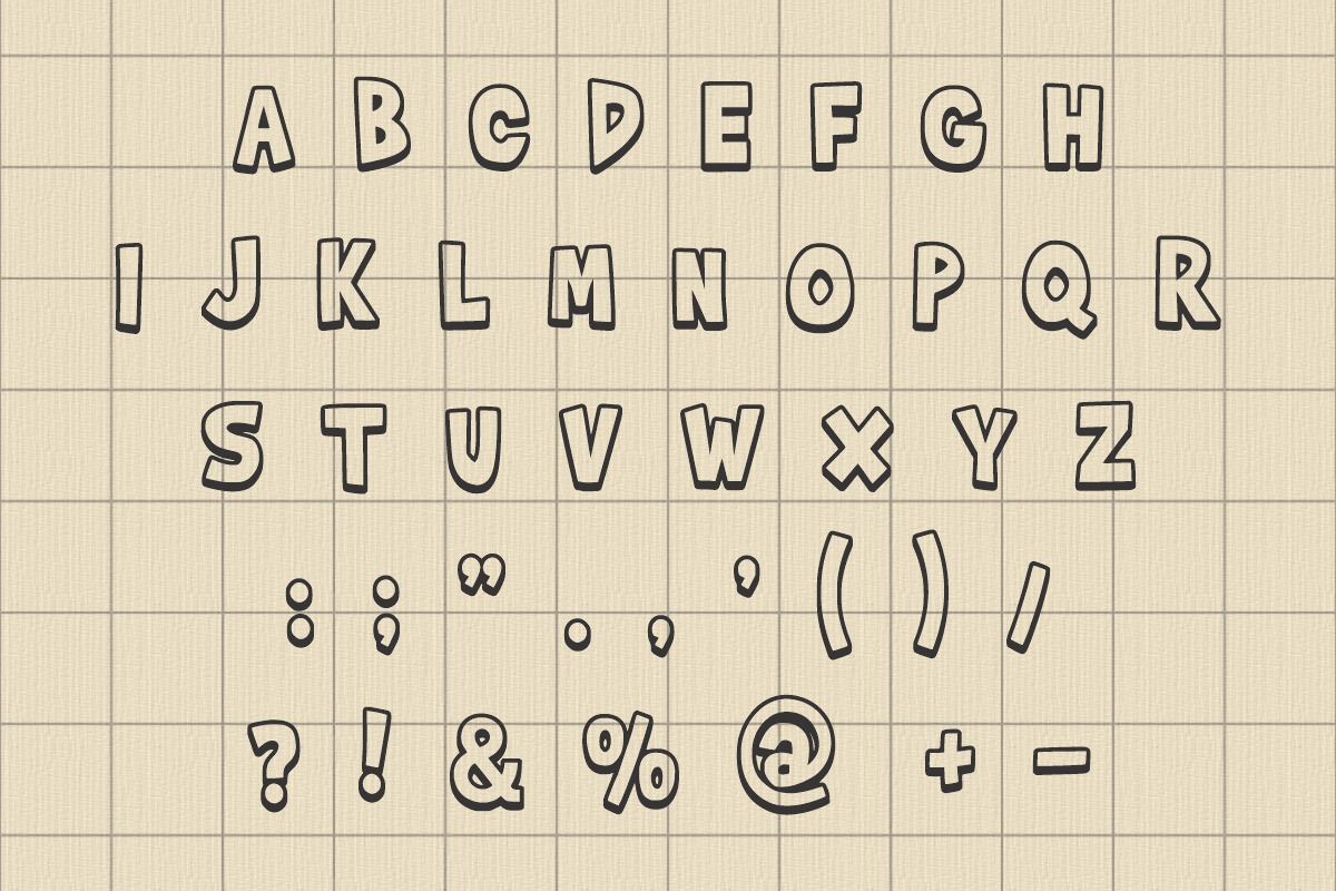 Super Blok outline cartoon font, a Blackletter Font by Fourteen Letter (Photo 5 of 7)
