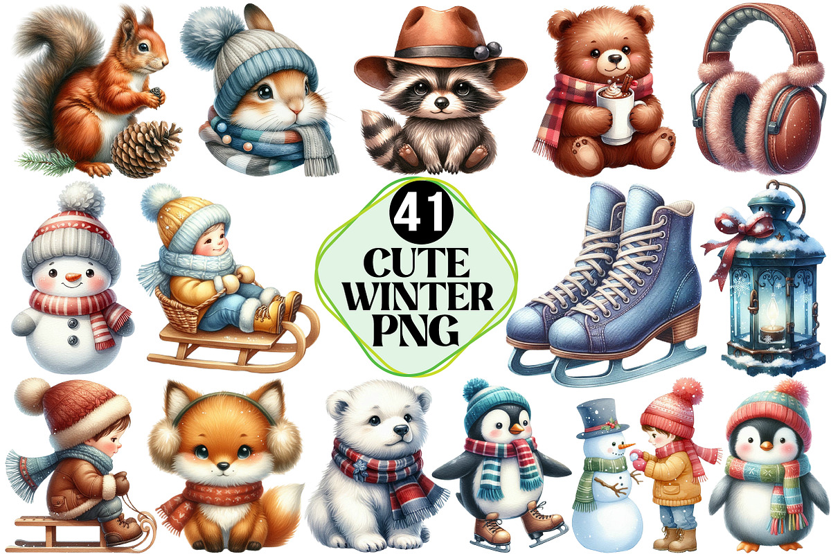 Cute Winter Clipart, an Illustration by Pixels.Craft (Photo 1 of 7)