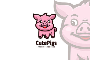 Cute Pigs Mascot Cartoon Logo.