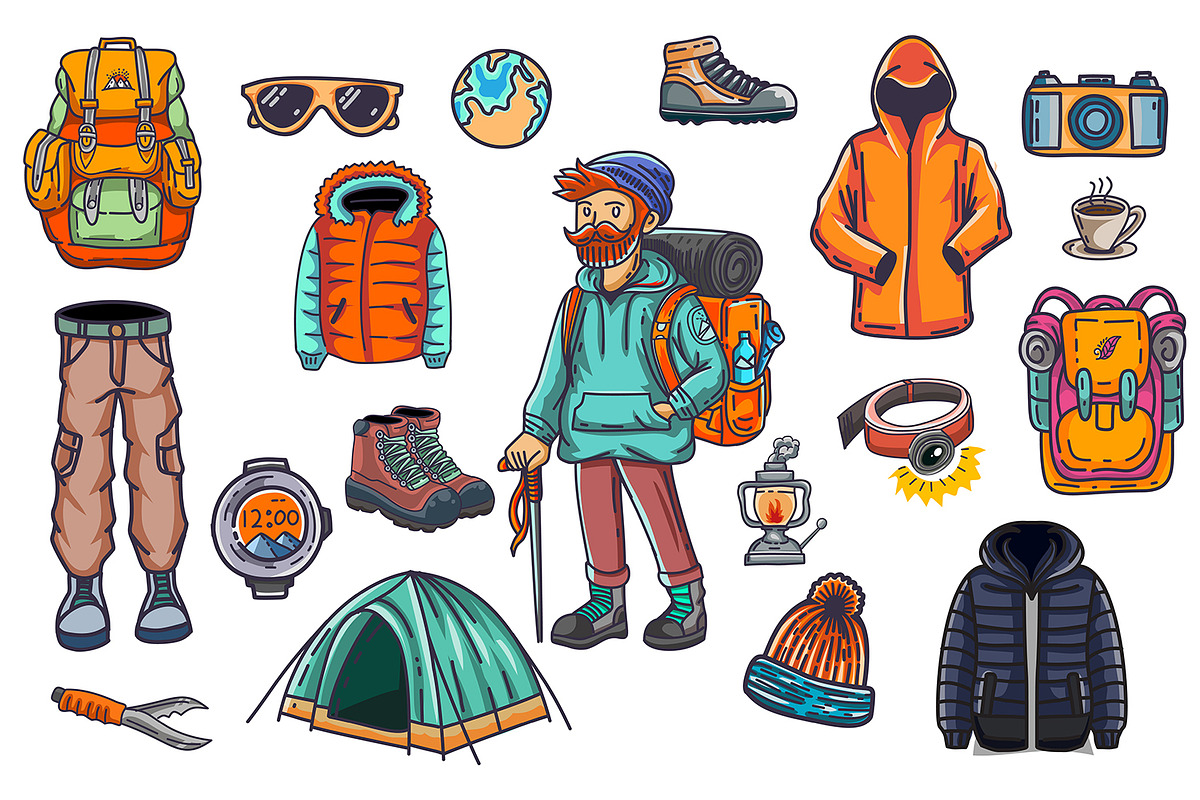 Camping Hiking Set Illustration, a Sport Illustration by Stock Shape