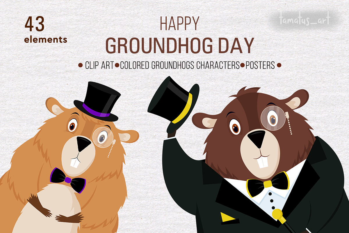 Happy Groundhog Day Clipart, an Animal Illustration by tamatus_art (Photo 1 of 8)