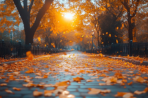 Orange leaves in city park, autumn season with sunrays, a Nature Photo by AlyaAnd