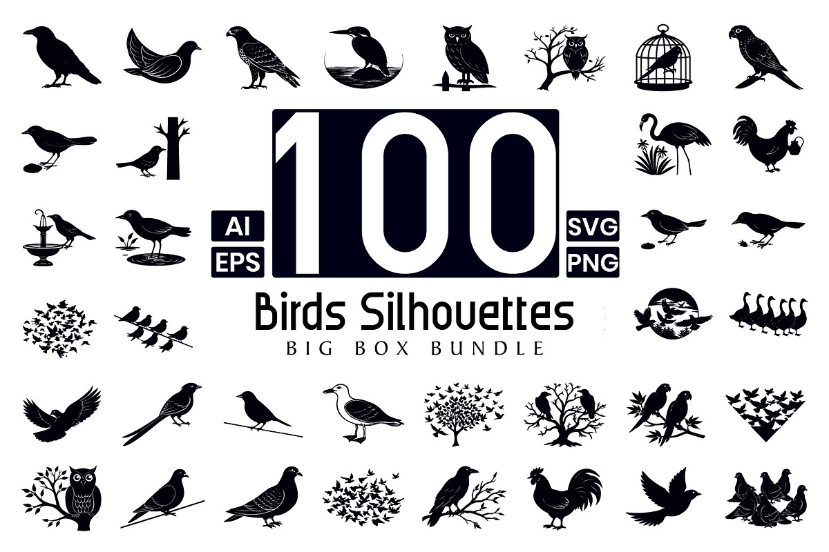 100 Birds Silhouette Bundle, an Illustration by Creative_View (Photo 1 of 4)