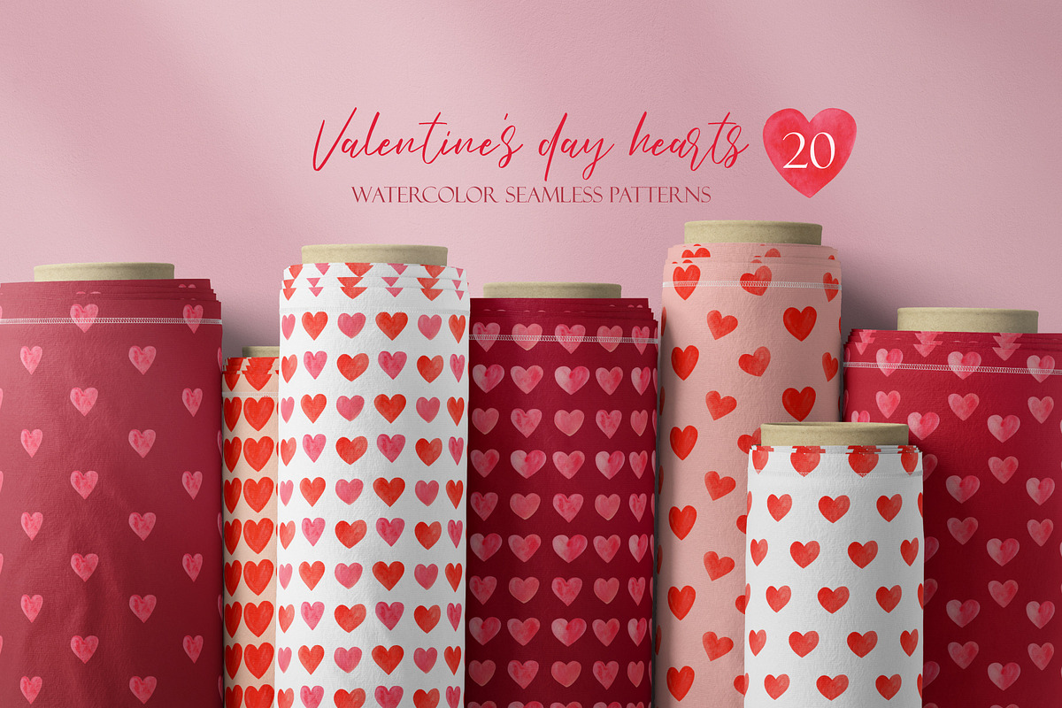 Watercolor Hearts Patterns, a Pattern Graphic by Tiger and Flower (Photo 1 of 10)
