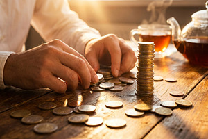 Hands counting coins on table, a Business Photo by nandinigraphics