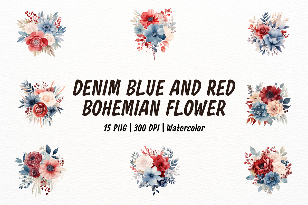 Denim Blue and Red Cream Flower, an Object Illustration by New-School-Wave (Photo 1 of 5)