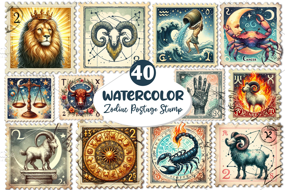 Zodiac Postage Stamp Clipart, an Illustration by Dream Creation (Photo 1 of 5)