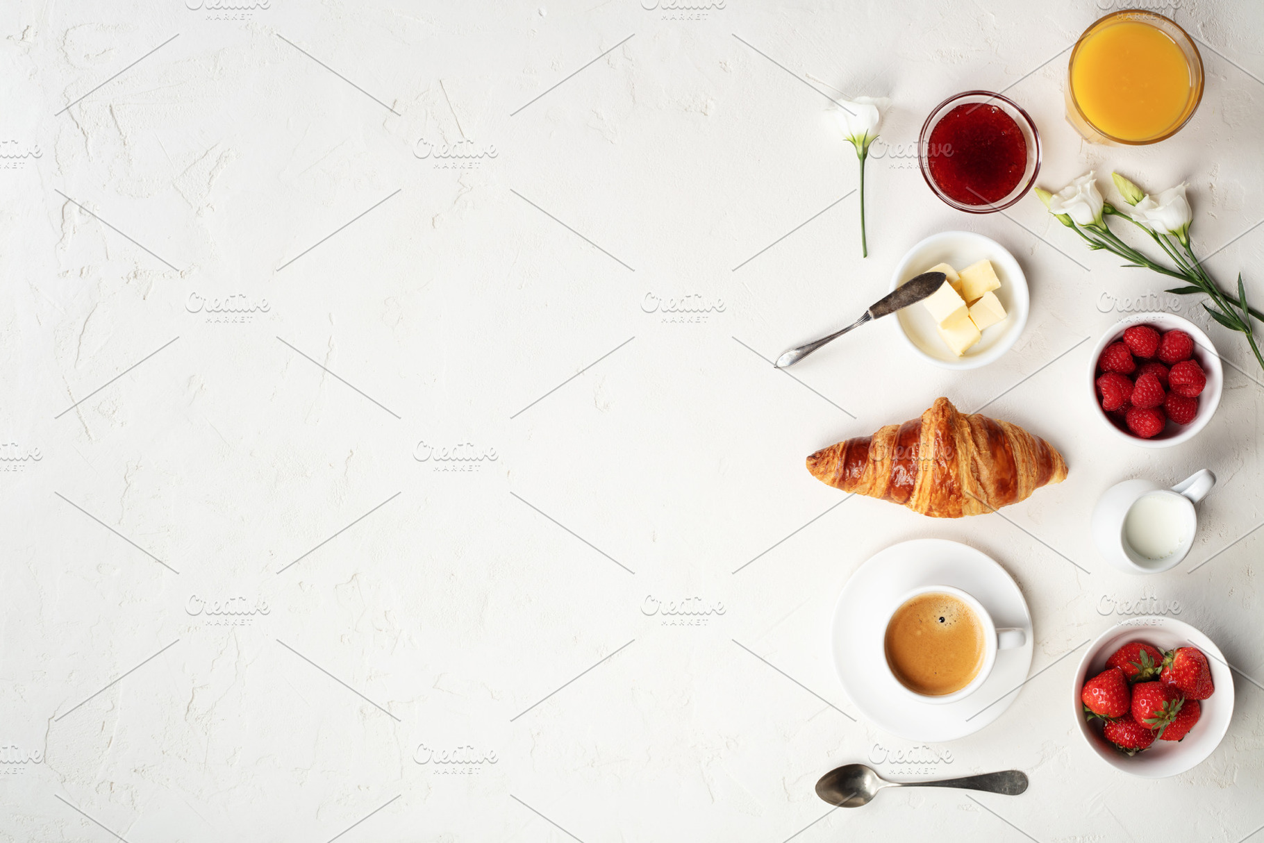 French Breakfast with Croissant Coffee and Fresh Berries, a Food & Drink Photo by Natalia Klenova's Shop