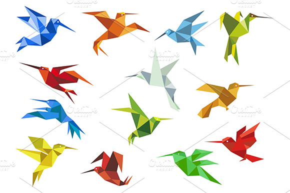 Abstract Origami Hummingbirds Design