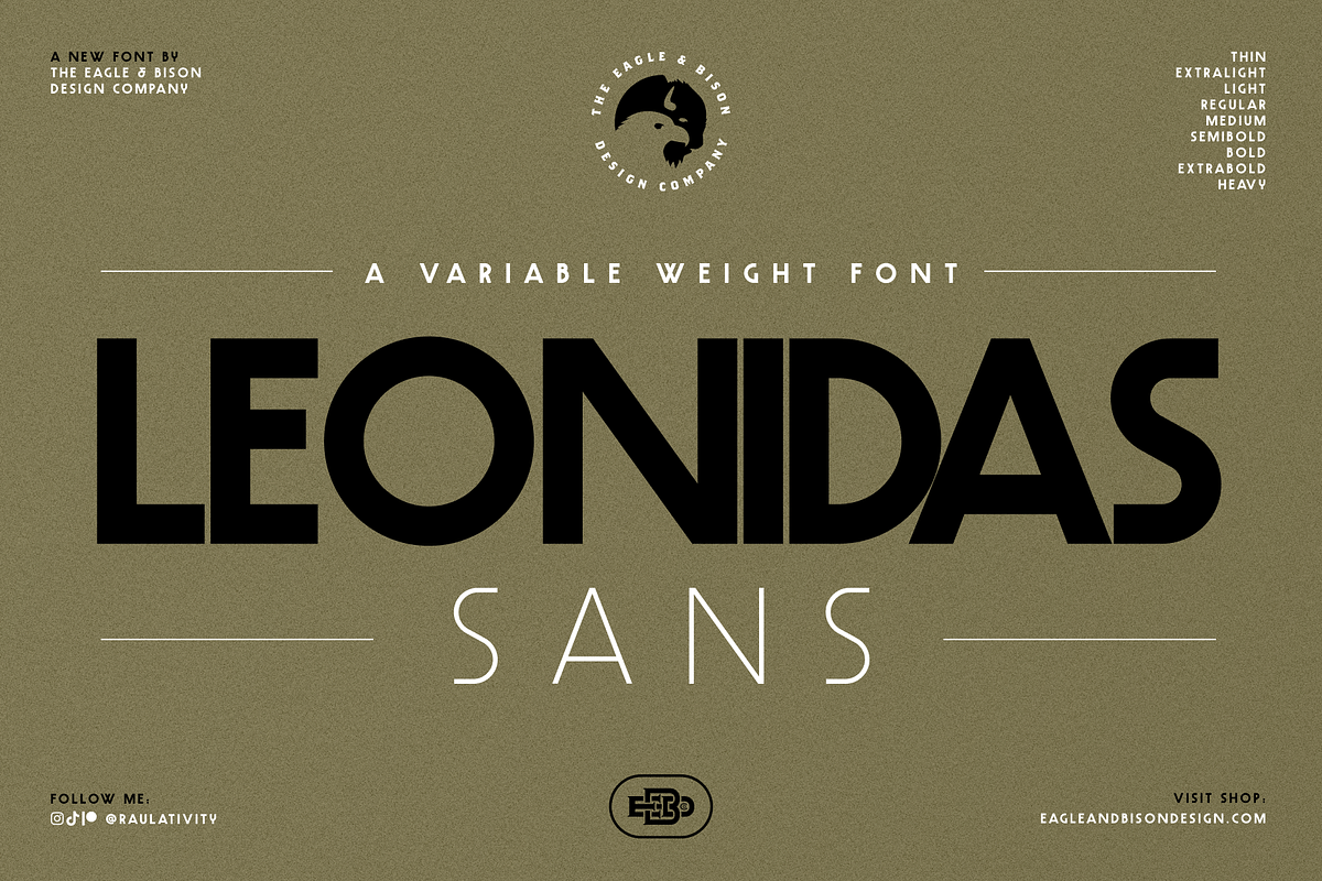Leonidas Sans - Variable Weight Font, a Sans Serif Font by Eagle & Bison Design Co. (Photo 1 of 11)