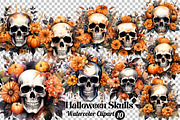 Watercolor Halloween Skulls Clipart, a Seasonal Illustration by Gloria Designed It (Thumbnail 2 of 7)
