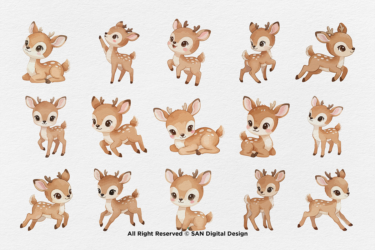 15 Bundle Watercolor Baby Deer Stag, an Animal Illustration by Morspective (Photo 8 of 8)