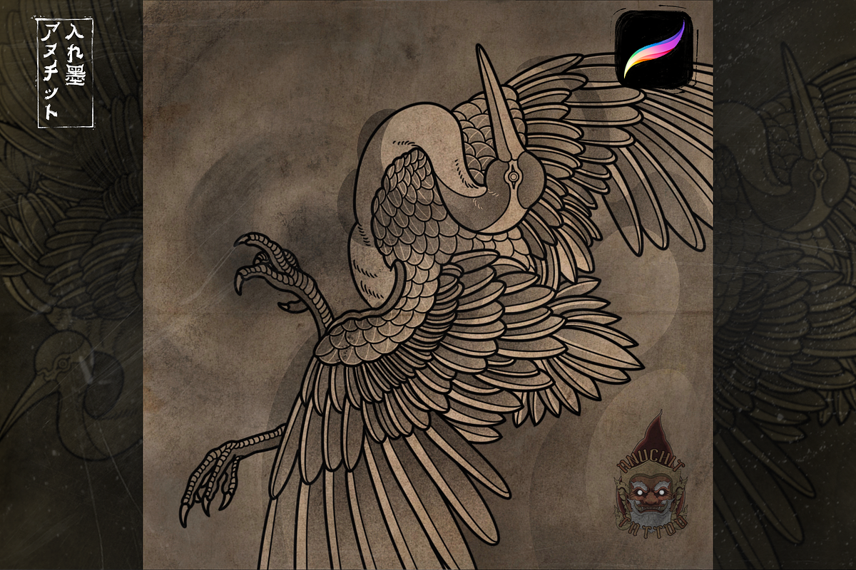 25 Crane Japanese Procreate Brush, a Brush Add-On by AnuchitTATTOO (Photo 3 of 5)