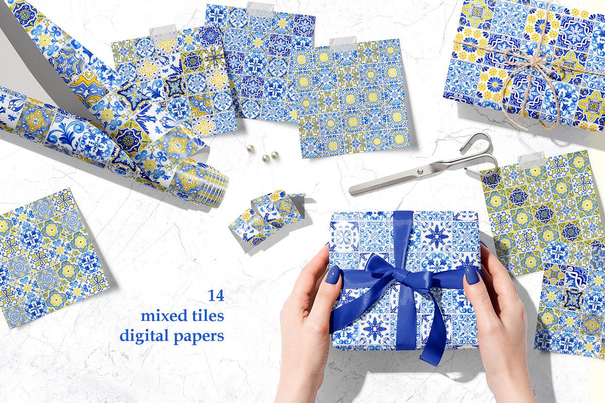 Portuguese Tiles Digital Papers Set2, a Pattern Graphic by ilonitta (Photo 2 of 11)