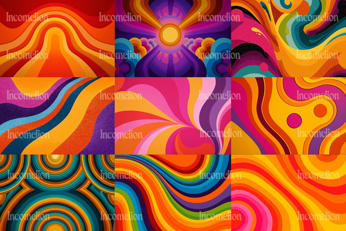 50 Groovy 1970s Backgrounds, a Decorative Illustration by Incomelion (Photo 5 of 12)