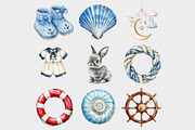 Watercolor Coastal Nursery Clipart, a Seasonal Illustration by Design Market (Thumbnail 5 of 5)