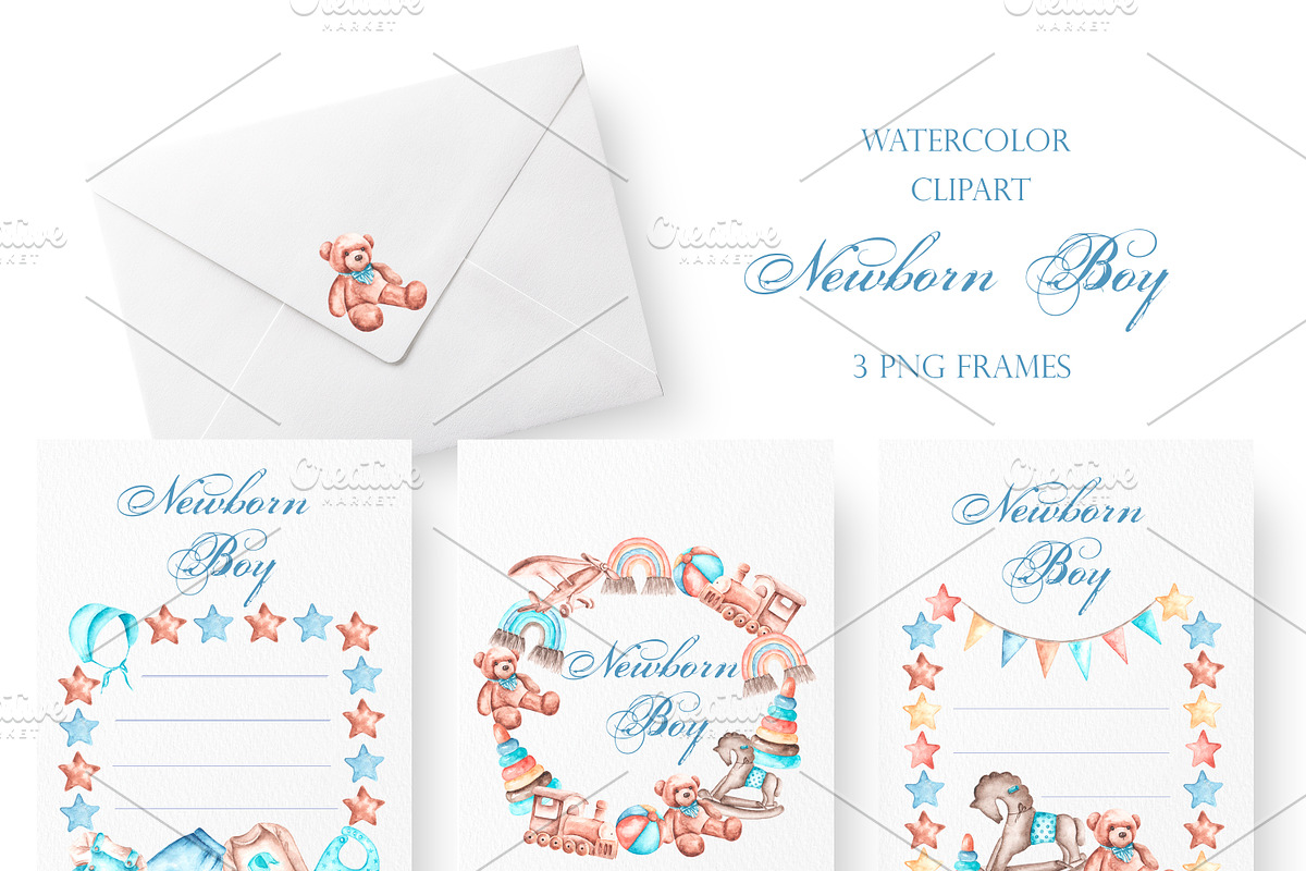 Baby boy watercolor set. Birthday., an Illustration by SabinaWatercolorArt (Photo 13 of 15)
