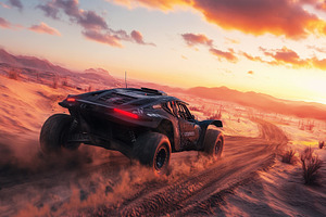 Off-road racing vehicle navigating t, a Photo by Tanuart
