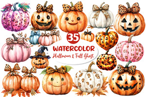 Fall Halloween Pumpkins Clipart, an Illustration by Dream Creation