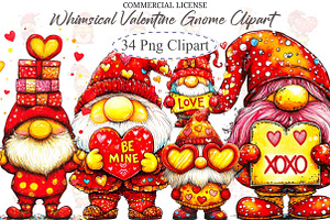 Whimsical Valentine Gnome Clipart, an Illustration by designcity5