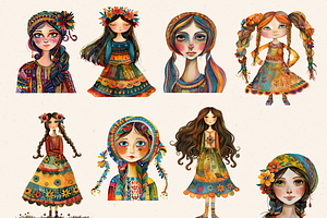 WHIMSICAL FOLK GIRL CLIPART PACK