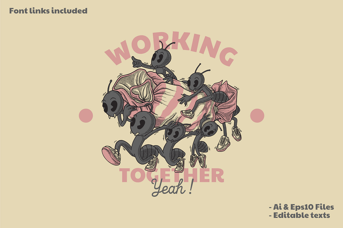 Cartoon working ants carrying candy, a Branding & Logo Template by Judsart