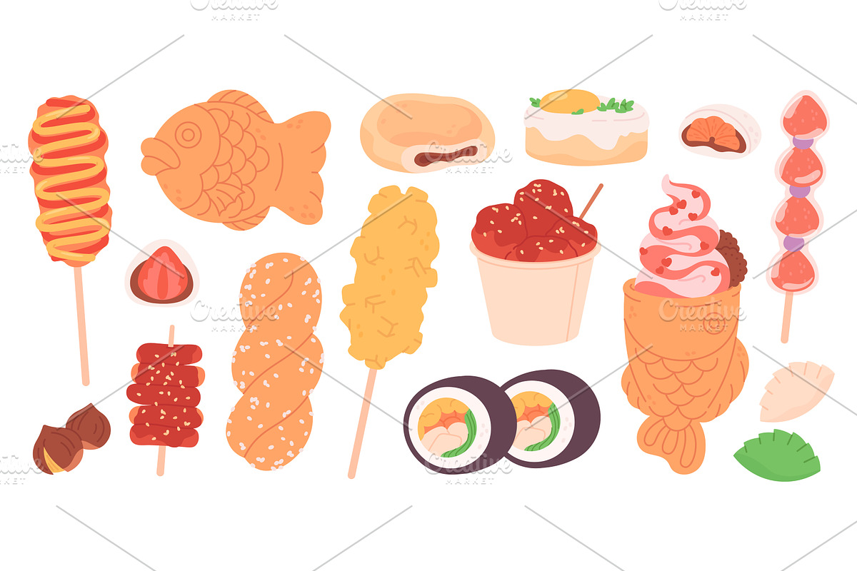 Korean street food. Corn dog with, a Food Illustration by LadadikArt