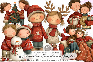 Watercolor Christmas Couple Clipart, an Animal Illustration by Sublimation Artist