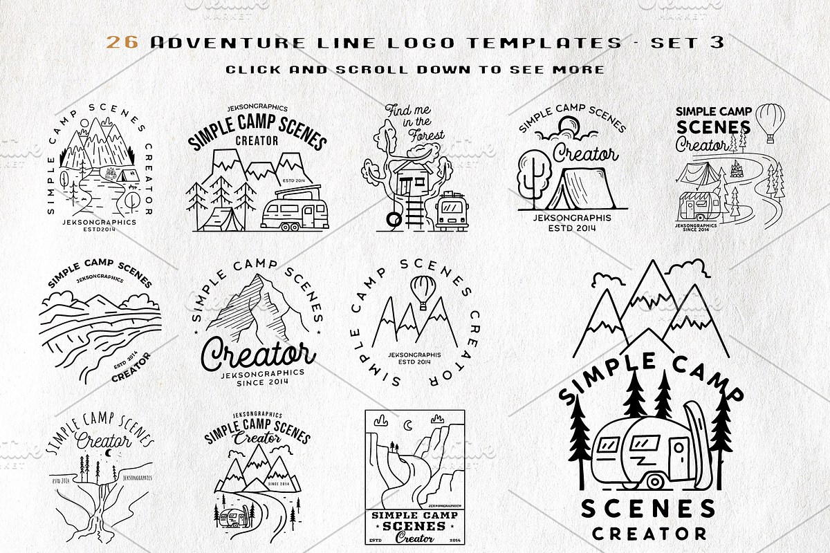 Simple Camp Scenes Logo Creation Kit, a Branding & Logo Template by JeksonGraphics (Photo 17 of 24)