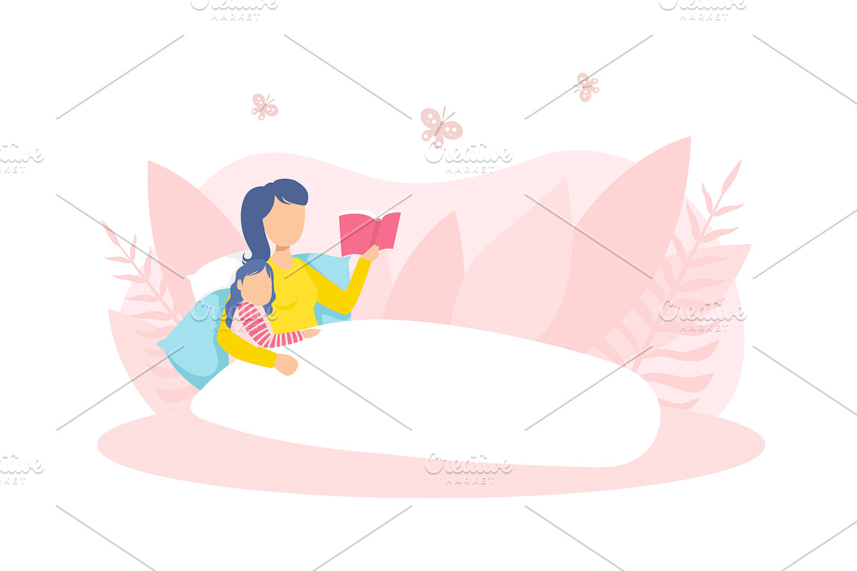 Mother Reading Book to Her Daughter, a Person Illustration by TopVectors