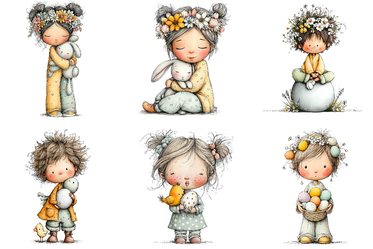 Watercolor Whimsical Easter Kids Cli, an Illustration by Sublimation Artist (Photo 3 of 7)