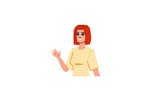 Smiling woman with red hair waving, a Person Illustration by pikepicture
