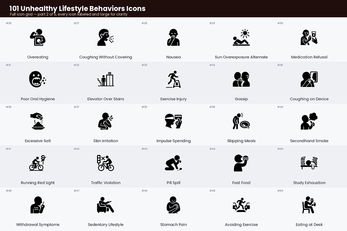 Unhealthy Lifestyle Behaviors Icons, a Solid Icon by Symbolic Language (Photo 3 of 7)