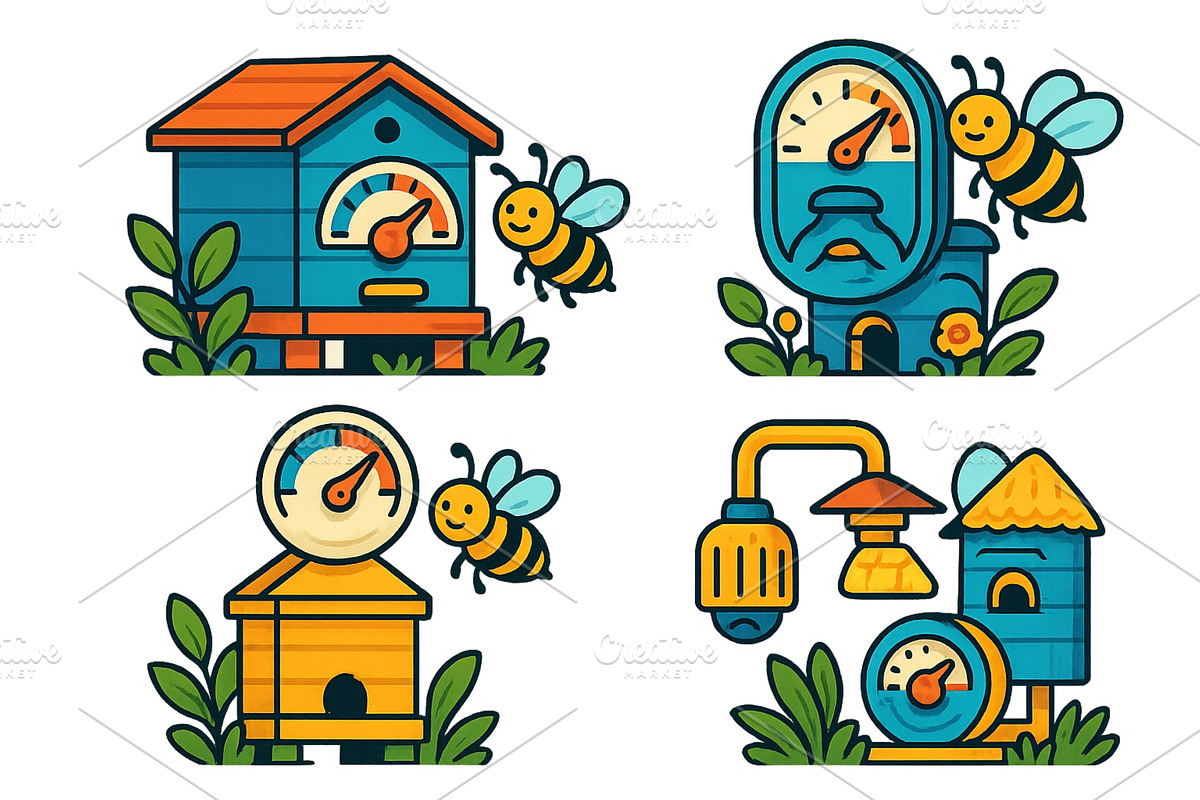Colorful illustrations of bee houses, an Animal Illustration by ZinetroN