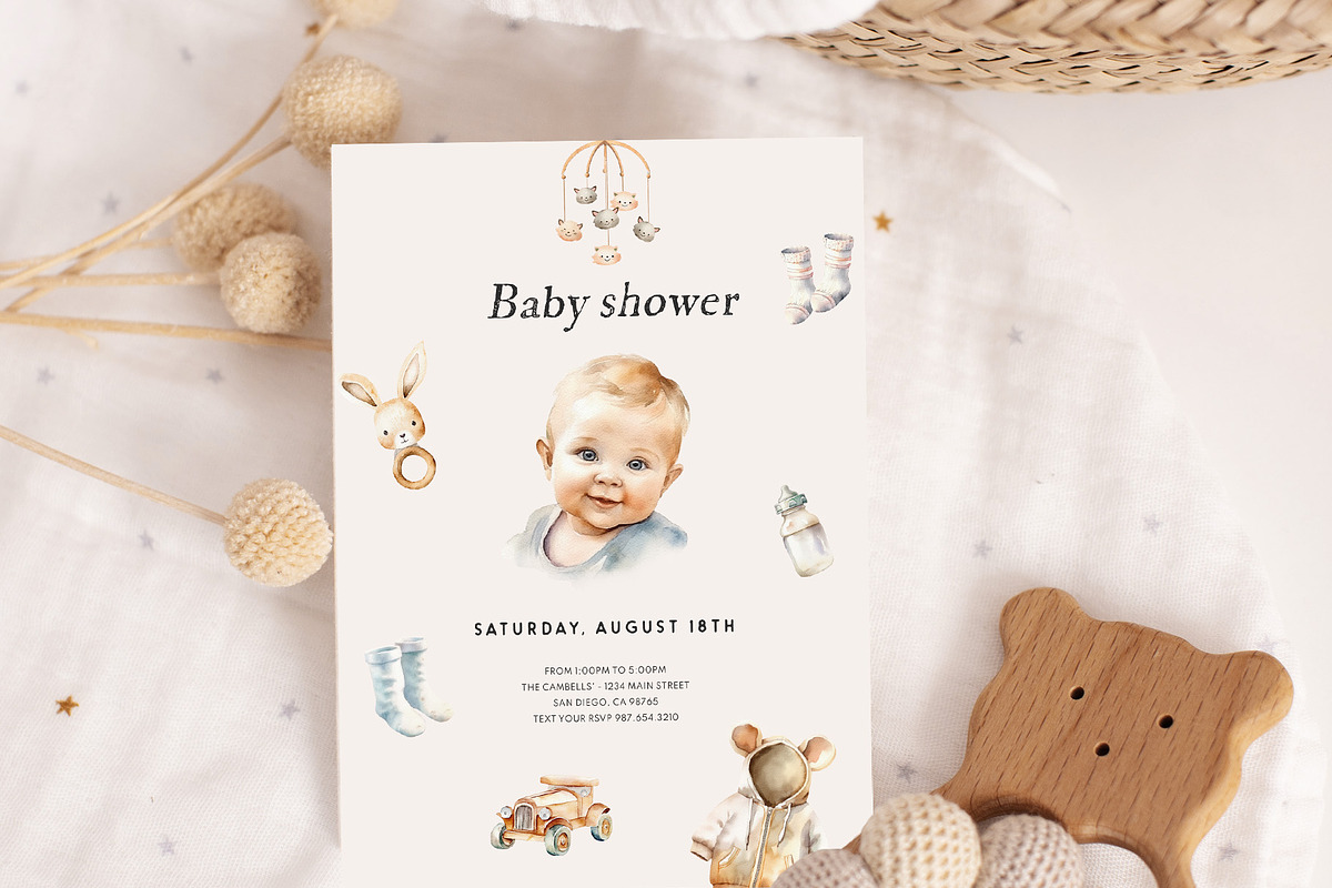 Baby Shower Watercolor Clipart, a Decorative Illustration by Sunshine Art (Photo 12 of 15)
