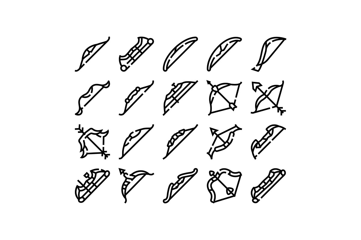 Archery bow and arrow outline icons, an Object Graphic by pikepicture (Photo 1 of 3)