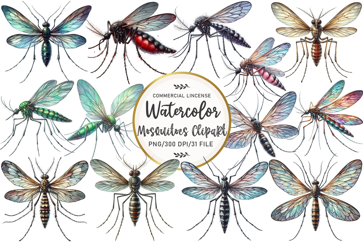Watercolor Mosquitoes Clipart, an Illustration by OK Design (Photo 1 of 5)