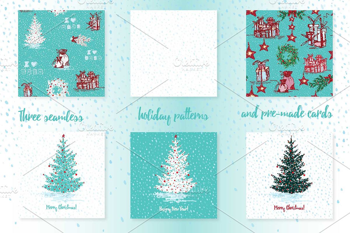 Sketch Xmas tree and holiday cars, a Card Template by Zimages (Photo 3 of 5)