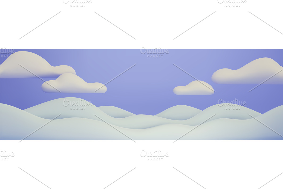 3d cartoon hills with fluffy clouds, an Illustration by art PVP - market
