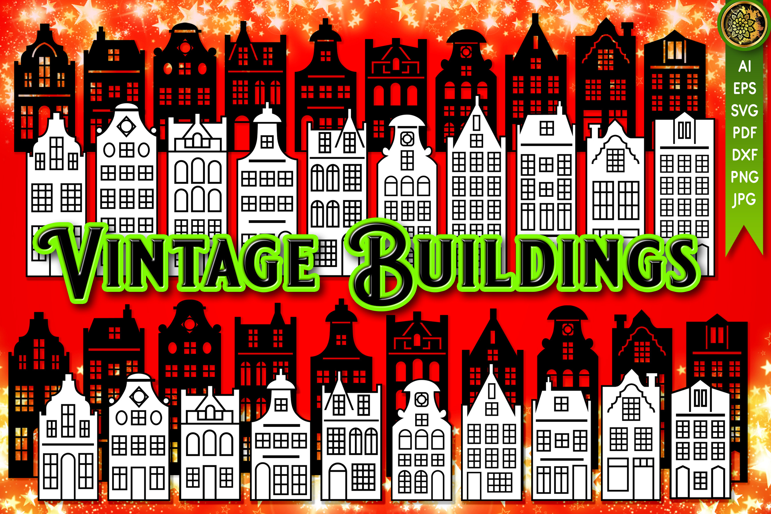 20 Vintage Buildings SVG Clipart Set, an Object Graphic by V Design ...