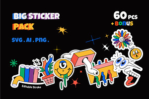 Big pack of funny cartoon stickers