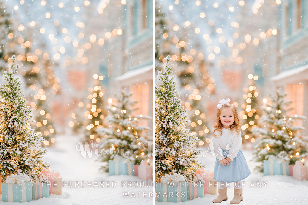 Pastel Snow Village Xmas Backdrop, a Background Photo by Winwin Design Art (Photo 4 of 8)
