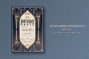 Art Deco Birthday Invitation Vol.10, an Invitation Template by Bewalrus Studio