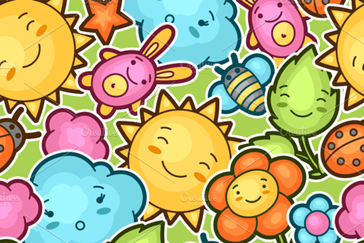 Seamless kawaii child patterns., a Pattern Graphic by incomible (Photo 1 of 3)