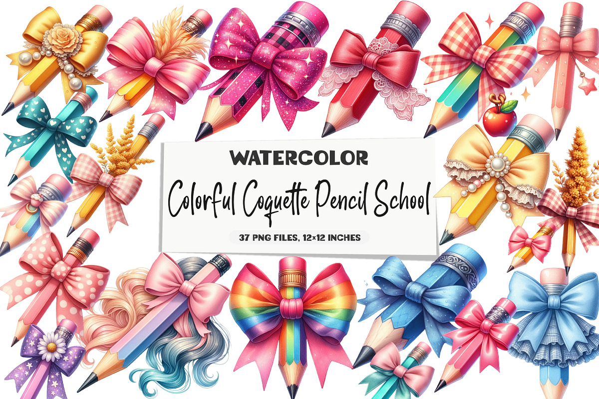 Colorful Coquette Pencil School Clip, an Illustration by DreamArtGraphic (Photo 1 of 5)
