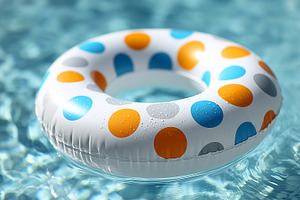 Colorful inflatable swim ring with, a Background Photo by MistyDay